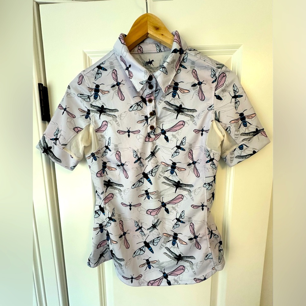 Dragonfly horse riding shirt by Her Riding Habit, size small adult.